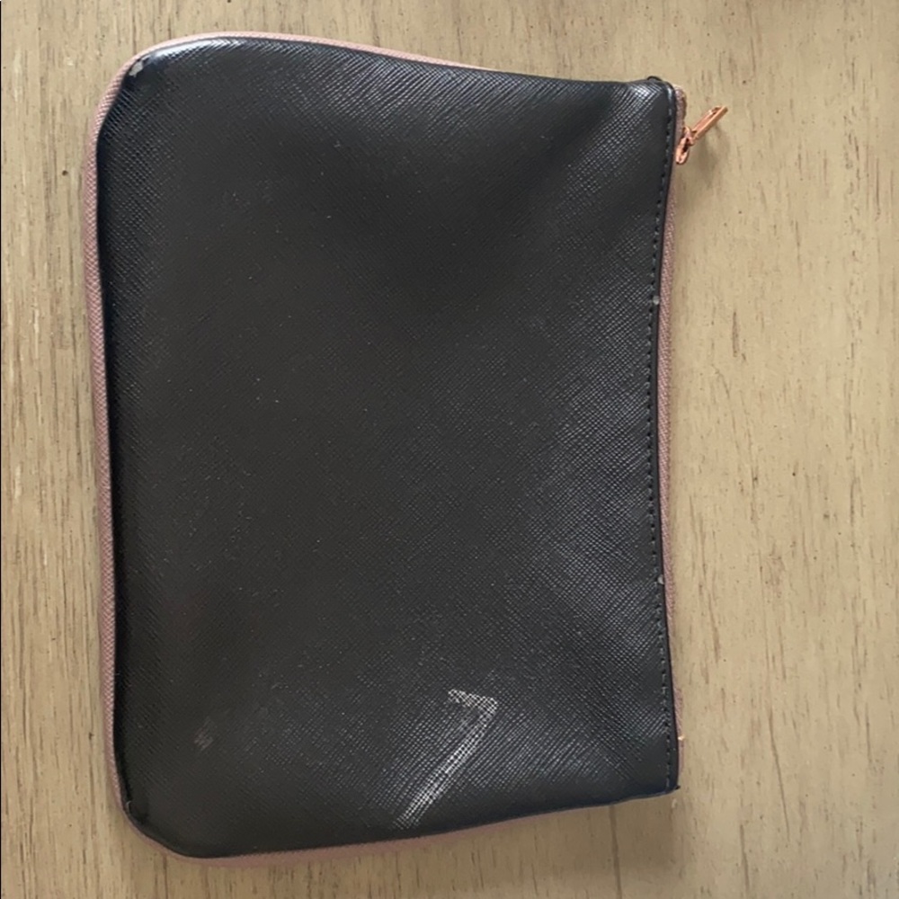 Cute black pencil case, lined with a dark purple